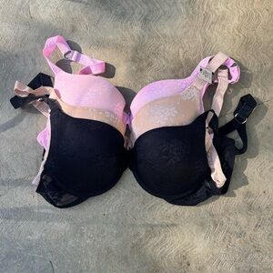 BCBGENERATION | NWT 3-Piece Elegant Lace Women's Black Pink Tan Push Up Bra Set